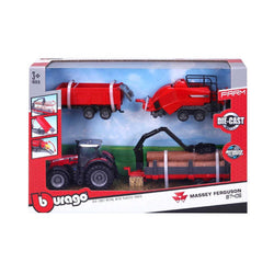 Burago Massey Ferguson 8740S Farm Tractor With Three Trailers