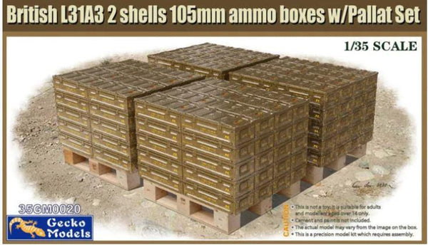 Gecko Models 1/35 British L31A3 2 shells 105mm ammo boxes w/Pallet Set