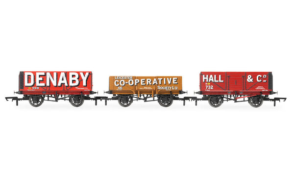 Hornby Railways Triple Wagon Pack, Denaby Colliery, Leicester Co-Op & Hall & Co