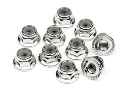 HPI Racing Serrated Flange Lock Nut M4 (Silver/10Pcs)