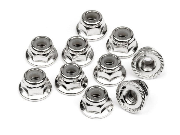 HPI Racing Serrated Flange Lock Nut M4 (Silver/10Pcs)