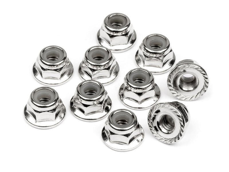 HPI Racing Serrated Flange Lock Nut M4 (Silver/10Pcs)