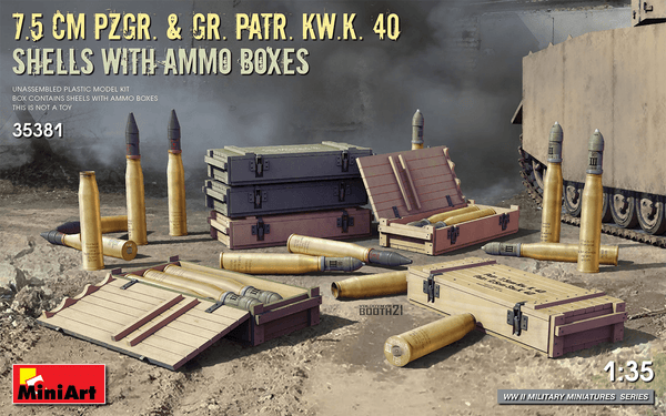 MiniArt 1/35 7.5 cm PzGr. & Gr. KwK 40 Shells with Ammo Boxes
