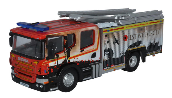 Oxford Diecast 1/76 Scania Fire Pump Ladder Humberside Fire And Rescue (Remembrance Day)