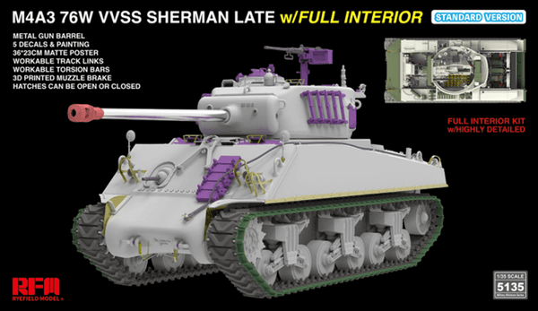 Rye Field Models 1/35 M4A3 Sherman 76W VVSS Late with Interior Standard Kit