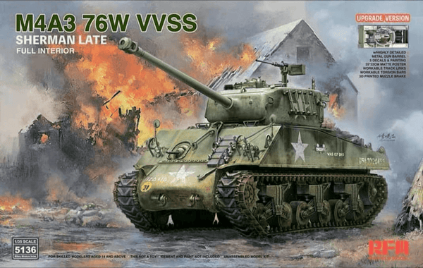 Rye Field Models 1/35 M4A3 Sherman 76W VVSS Late with Interior Upgraded Kit