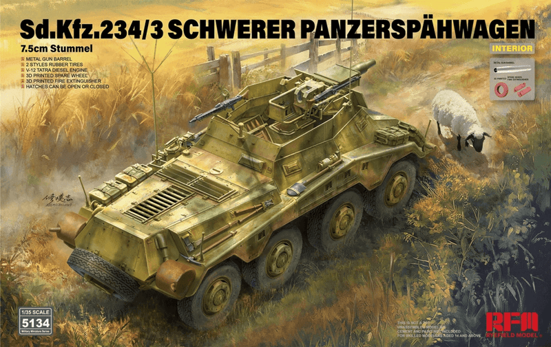 Rye Field Models 1/35 Sd.Kfz.234/3 Panzerspahwagen 7.5cm Stummel with Interior