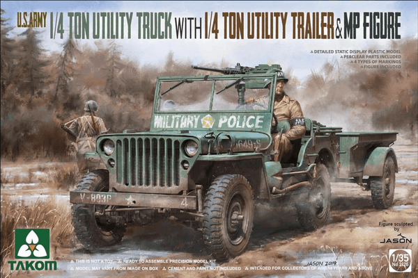 Takom 1/35 Willy's Jeep 1/4 Ton Utility Truck with Trailer US Army